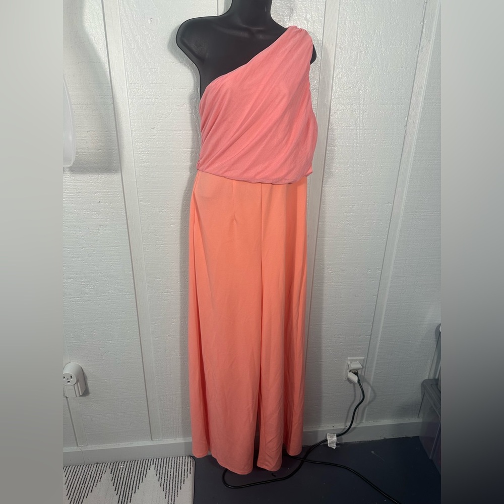LOVE X DESIGN Ava One-Shoulder Wide Leg Jumpsuit in Rose Petal Pink Size LG NWOT